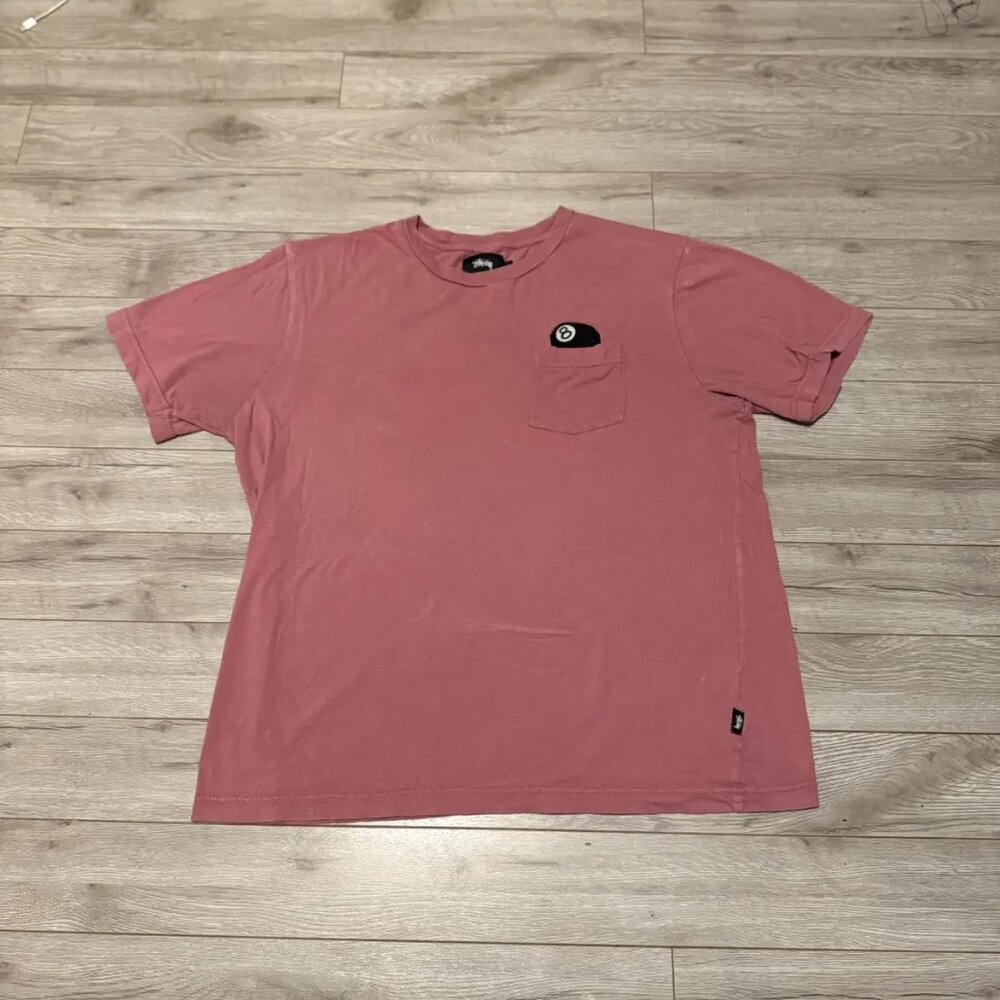 salmon stussy 8 ball pocket tee